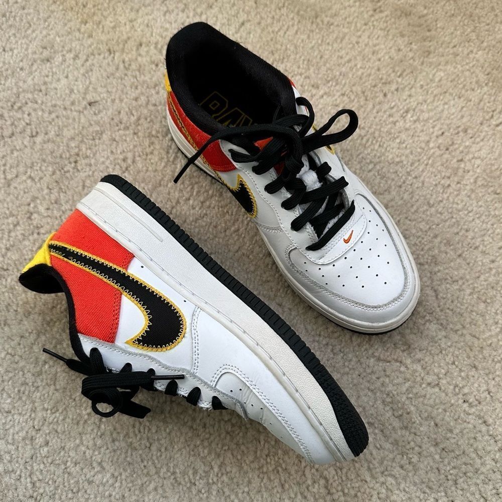 Nike air white yellow and orange embroidered air forces